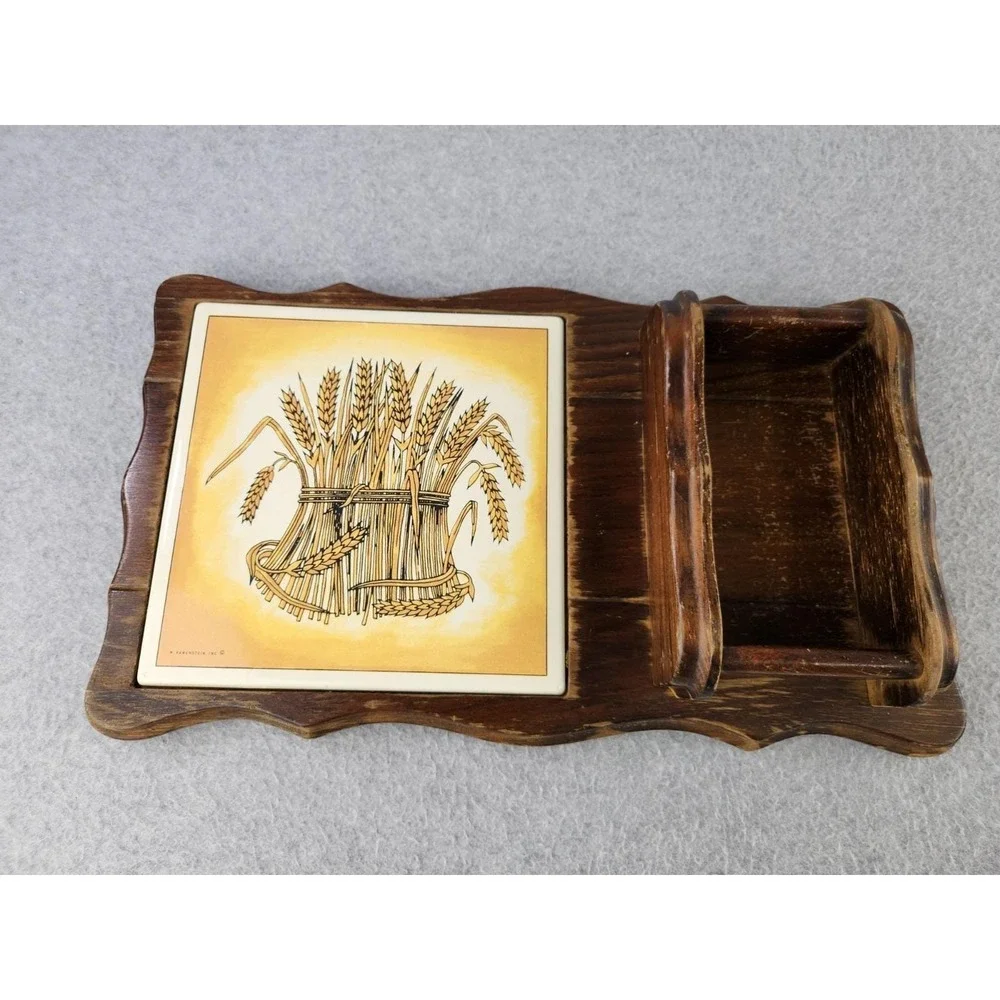 Vintage 70s Kamenstein Wheat grain Cheeseboard Cracker‎ Hot Plate Holder Tray